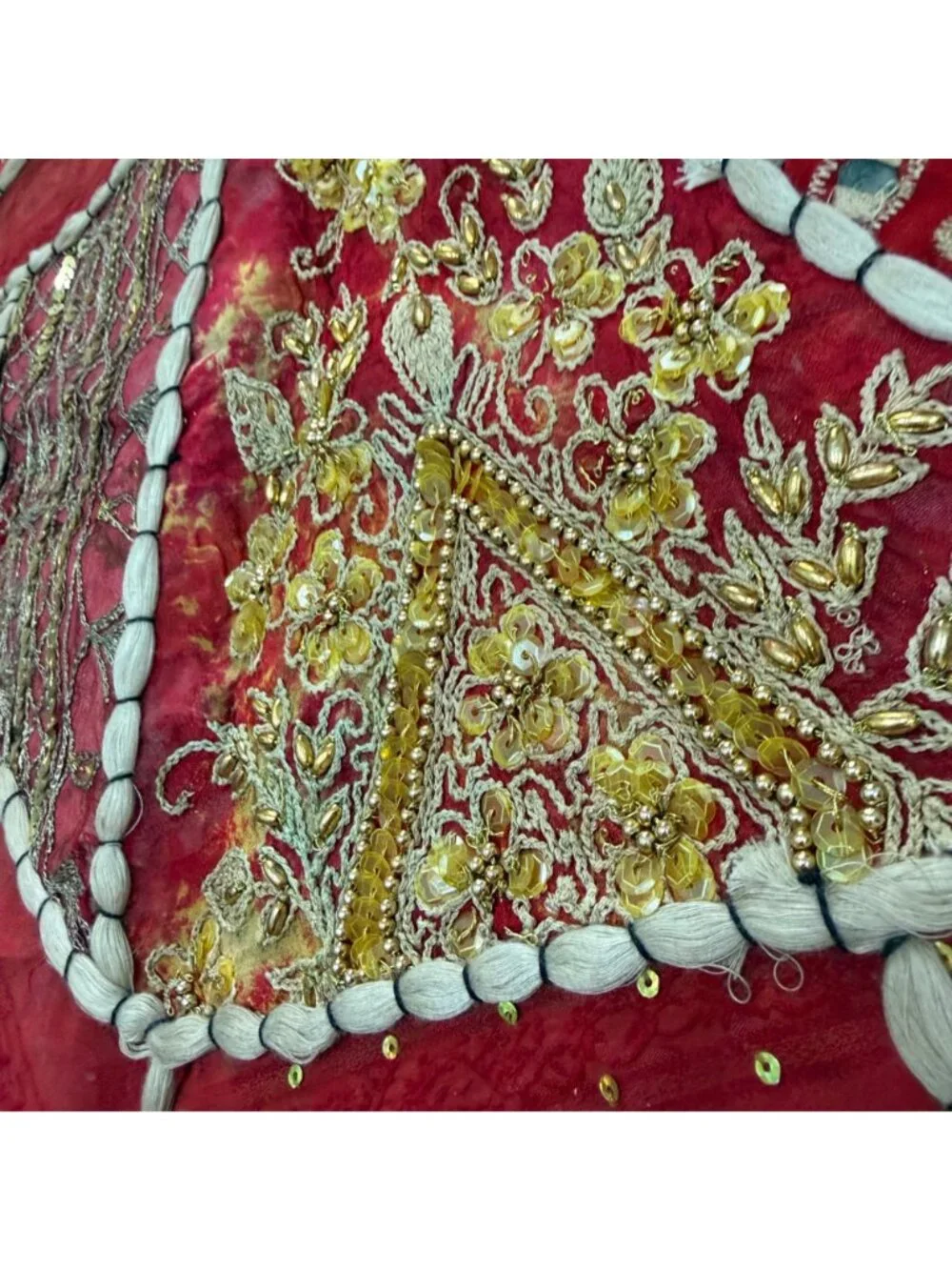 Vintage Handmade Red Patchwork Tapestry Wall Hanging Embroidered Sequins Boho